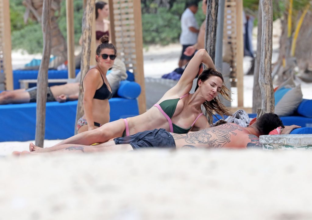Whitney Cummings in a bikini on the beach in Tulum, Mexico, June 12, 2017