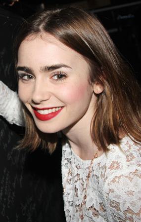 Lily Collins “Kinky Boots” backstage candids 10/17/13 