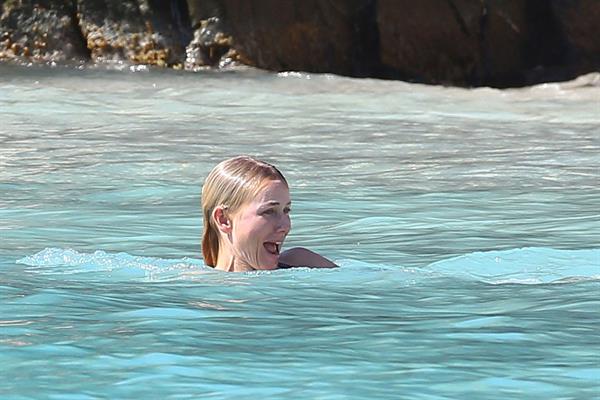 Naomi Watts wearing a swimsuit on the beach in St Barts 12/31/12 