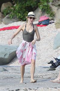 Naomi Watts wearing a swimsuit on the beach in St Barts 12/31/12 