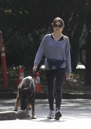 Nikki Reed jogging with her dog Enzo in Los Angeles on February 6, 2013