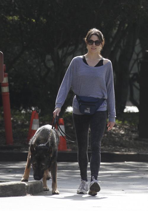 Nikki Reed jogging with her dog Enzo in Los Angeles on February 6, 2013