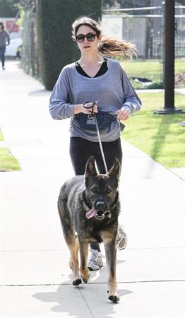 Nikki Reed jogging with her dog Enzo in Los Angeles on February 6, 2013