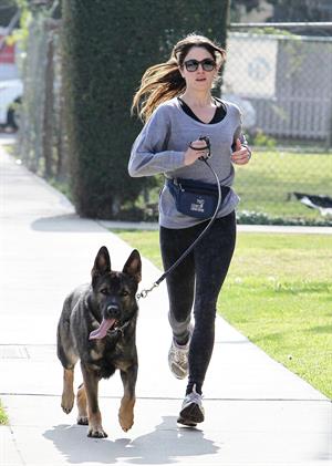Nikki Reed jogging with her dog Enzo in Los Angeles on February 6, 2013