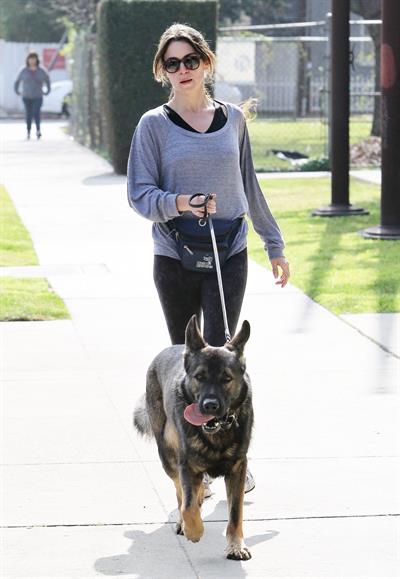 Nikki Reed jogging with her dog Enzo in Los Angeles on February 6, 2013