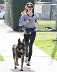 Nikki Reed jogging with her dog Enzo in Los Angeles on February 6, 2013