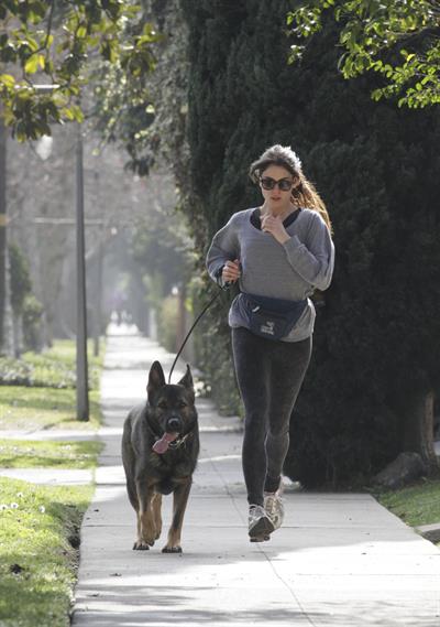 Nikki Reed jogging with her dog Enzo in Los Angeles on February 6, 2013
