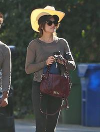 Nikki Reed walking and wearing her cowboy hat in Los Angeles on February 21, 2013