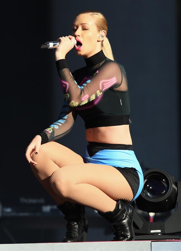 Iggy Azalea and Rita Ora performing almost kissing at the 2014 Budweiser Made in America Festival in Los Angeles, August 30, 2014