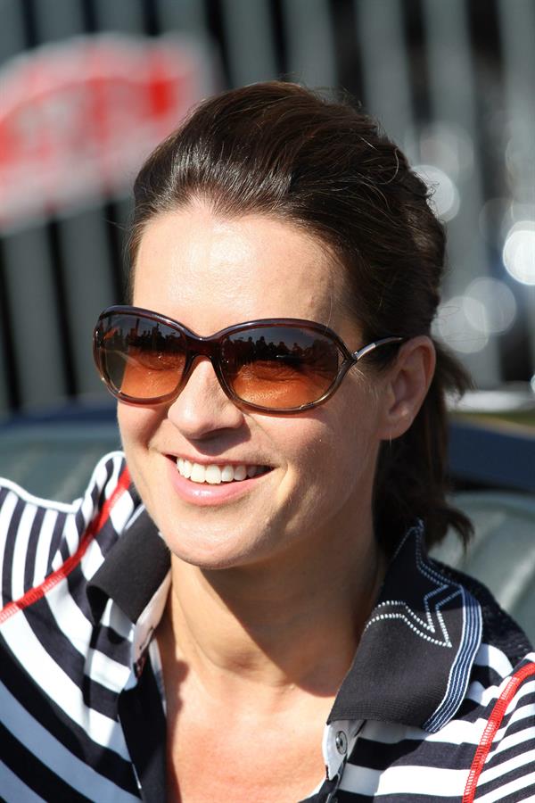 Katarina Witt at the oldtimer car rally Hamburg-Berlin-Klassik August 30, 2014