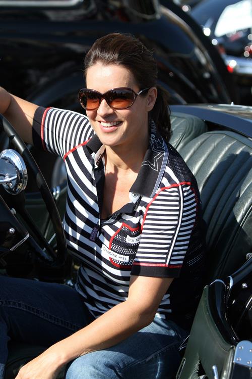 Katarina Witt at the oldtimer car rally Hamburg-Berlin-Klassik August 30, 2014
