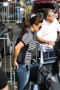 Katarina Witt at the oldtimer car rally Hamburg-Berlin-Klassik August 30, 2014