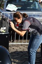 Katarina Witt at the oldtimer car rally Hamburg-Berlin-Klassik August 30, 2014