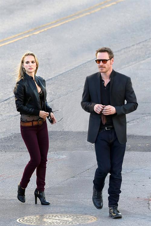 Natalie Portman on the set of a Terrence Malick film in Austin 10/20/12 