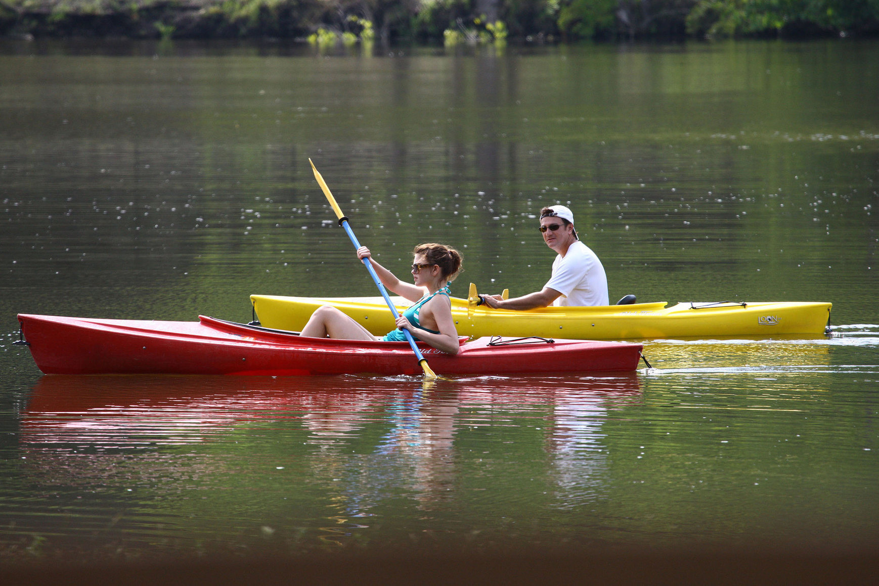 Aimee Teegarden kayaking in Ann Arbor on July 29, 2011 