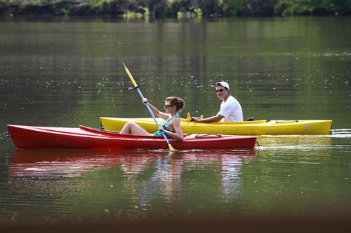 Aimee Teegarden kayaking in Ann Arbor on July 29, 2011 