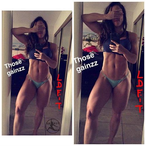 Linda Durbesson in a bikini taking a selfie