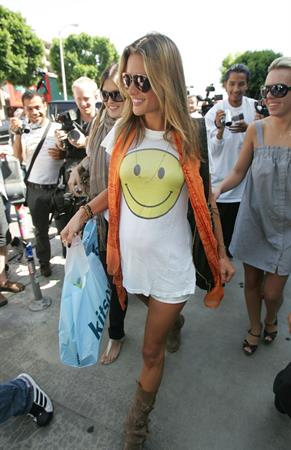 Alessandra Ambrosio Beverly Hills candids in a smiley shirt