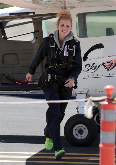 AnnaLynne McCord skydives from 18,000 feet at a charity event, Lompoc August 16, 2014