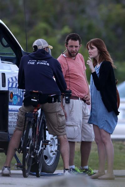 Emma Stone on the set of an untitled Woody Allen project in Newport July 28, 2014