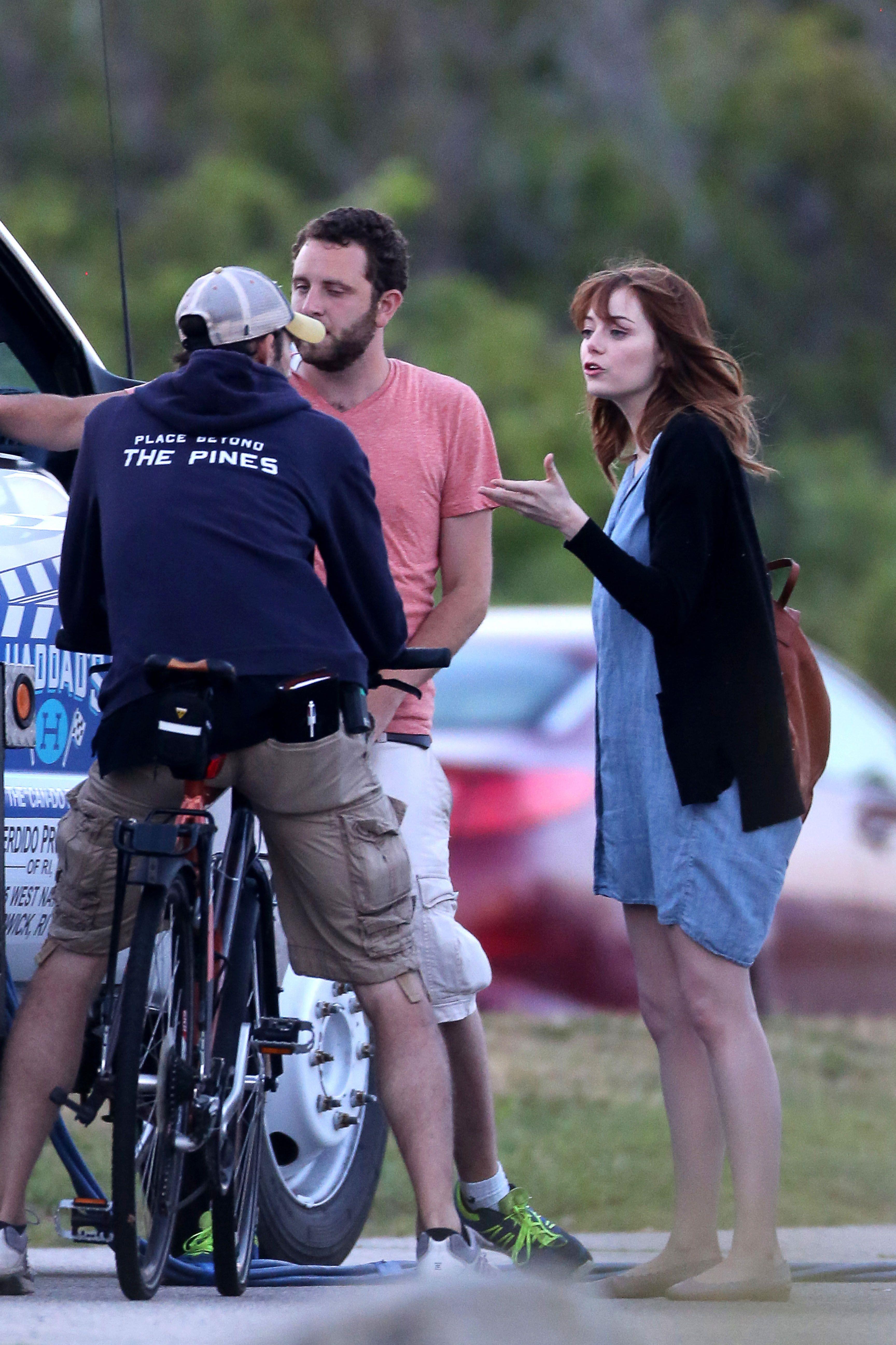 Emma Stone on the set of an untitled Woody Allen project in Newport July 28, 2014