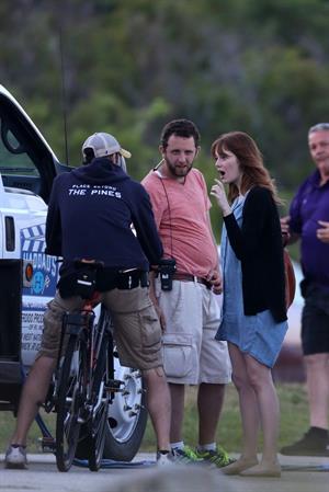 Emma Stone on the set of an untitled Woody Allen project in Newport July 28, 2014