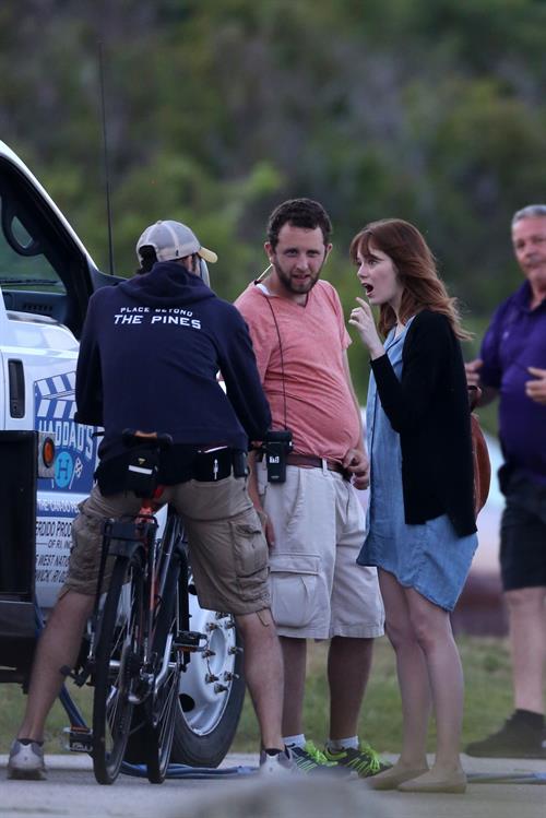 Emma Stone on the set of an untitled Woody Allen project in Newport July 28, 2014