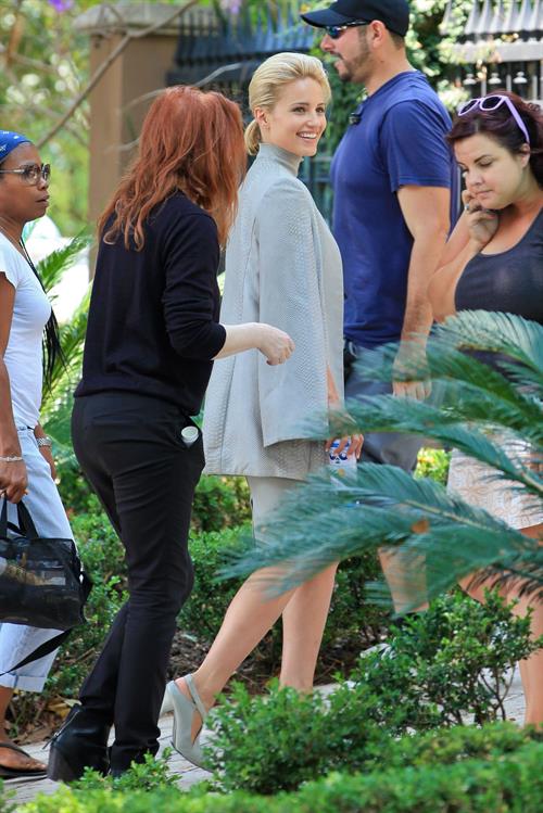 Dianna Agron wearing grey on the set of  Headlock  on July 29, 2014