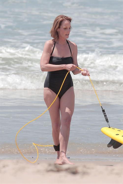 Helen Hunt wearing a swimsuit on the set of 'Ride' in LA August 5, 2013 