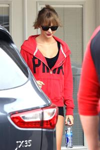 Taylor Swift wearing shorts and a  Pink  jacket in Los Angeles 10/27/13  