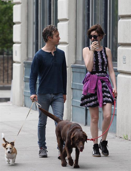 Anne Hathaway out walking with her husband in New York City