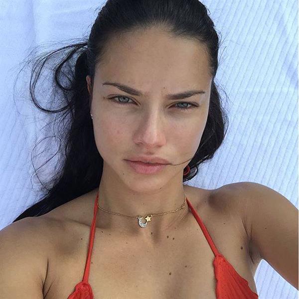 Adriana Lima in a bikini taking a selfie