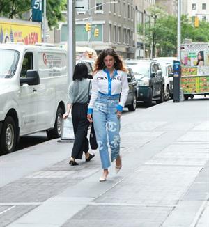 Bella Thorne braless tits seen by paparazzi showing her pierced nipple dressed all in Chanel.






