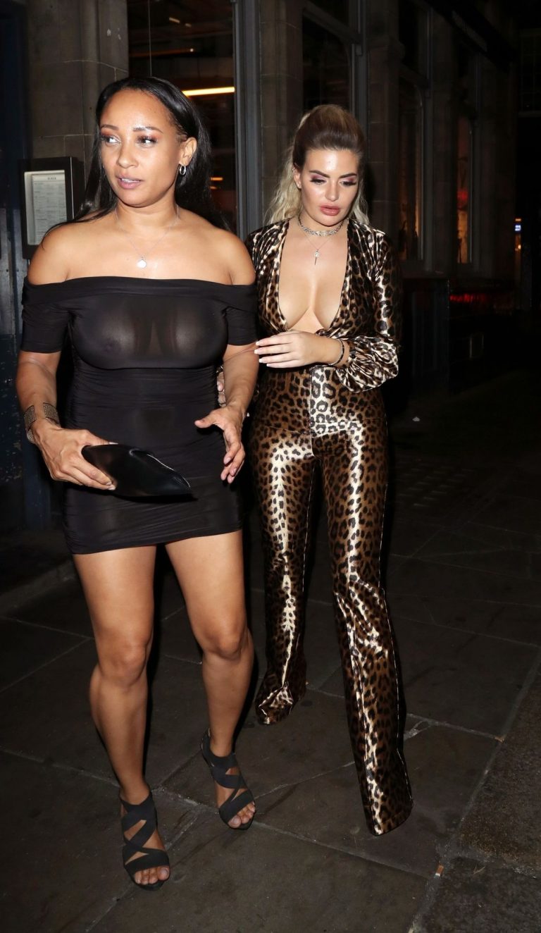 Megan Barton Hanson Pictures Megan Barton Hanson nip slip wardrobe malfunction flashing her tits and Lisa Maffia braless boobs in a see through top seen by paparazzi.