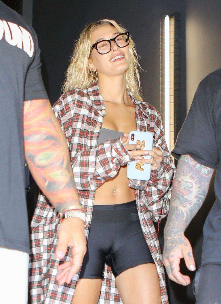 Hailey Bieber looking sexy and showing cameltoe seen by paparazzi.