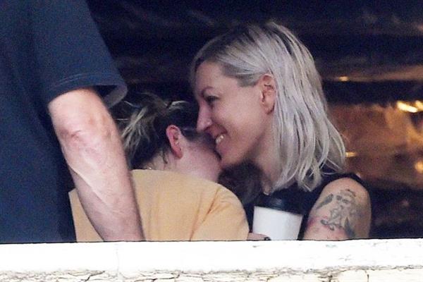Kristen Stewart lesbian kiss making out with Dylan Meyer seen by paparazzi.
