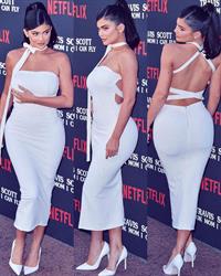Kylie Jenner sexy ass in a tight white dress with Travis Scott at the premiere of  Look Mom I Can Fly .





































