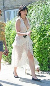 Daisy Lowe braless boobs in a see through dress showing off her tits and cleavage seen by paparazzi.












































