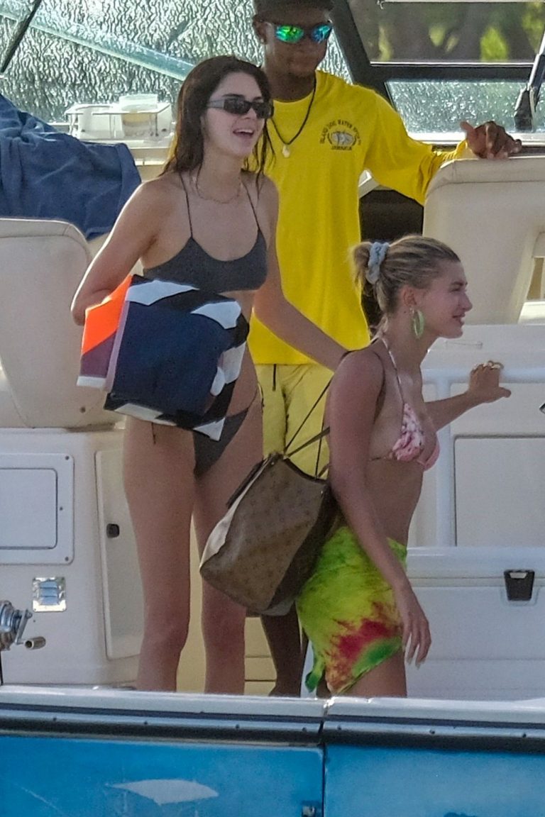 Kendall Jenner Bikini Pictures Hailey Bieber, Kendall Jenner and Justine Skye sexy bikini and swimsuit photos seen on a boat drinking for Hailey Bieber's bachelorette party.