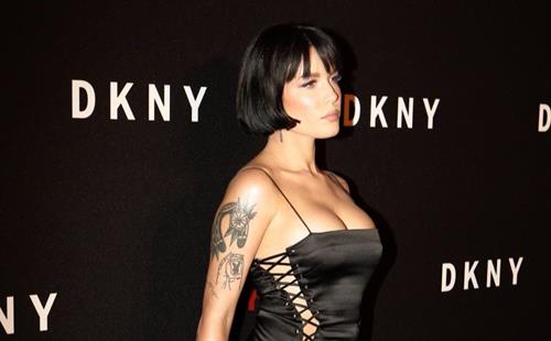 Halsey Pictures Halsey sexy in a very revealing laced dress seen by paparazzi arriving to DKNY fashion show in New York.