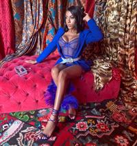 Jayla Koriyan boobs in a see through revealing blue outfit showing off her tits seen by paparazzi at the Savage X Fenty event.










































