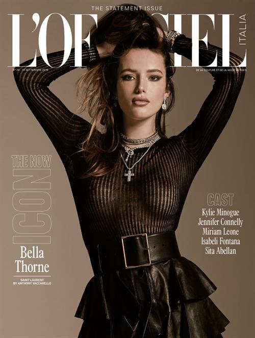 Bella Thorne Pictures Bella Thorne braless boobs in a see through top on the cover of L’officiel.