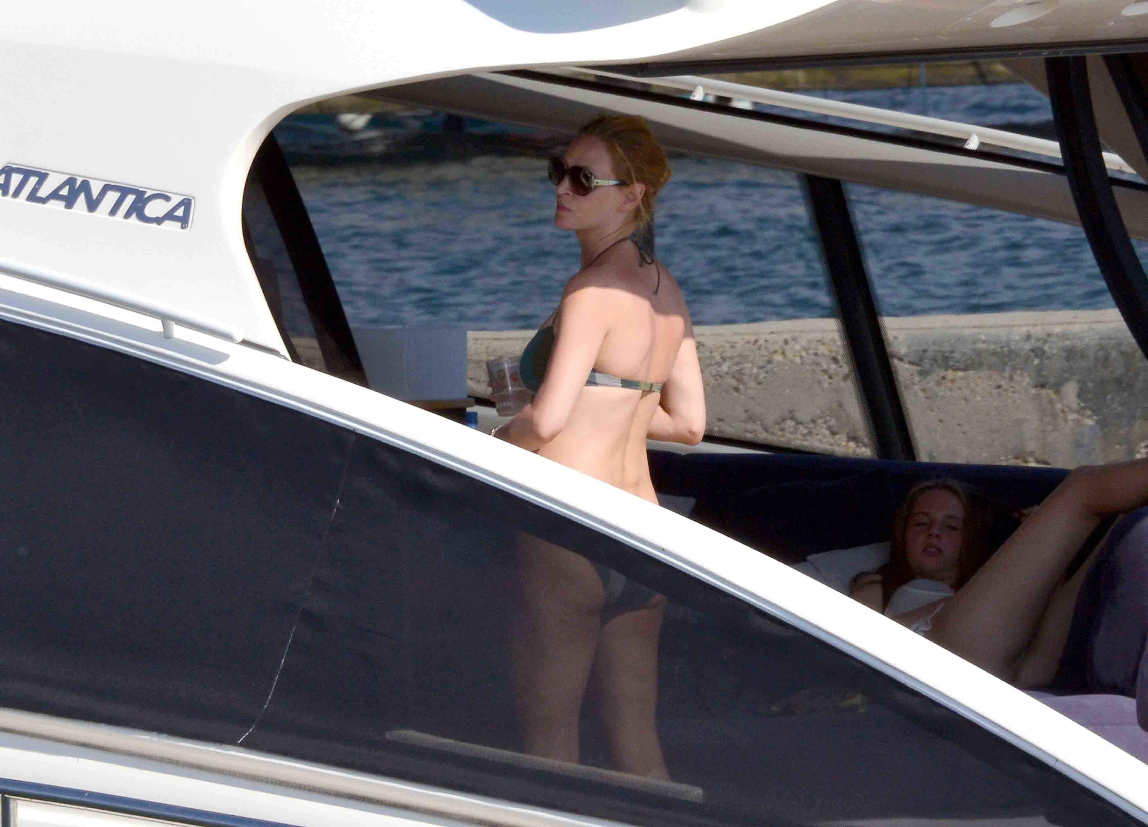 Uma Thurman on a yacht in St Trope July 6, 2013 