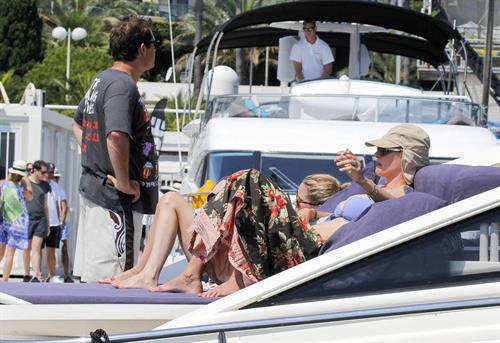 Uma Thurman wearing a bikini top on a yacht in St Tropez July 7, 2013 