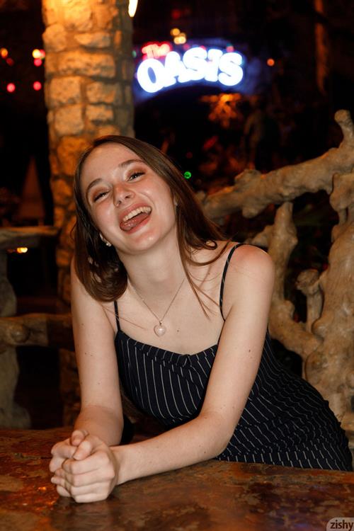 Hazel Moore in a Black Dress