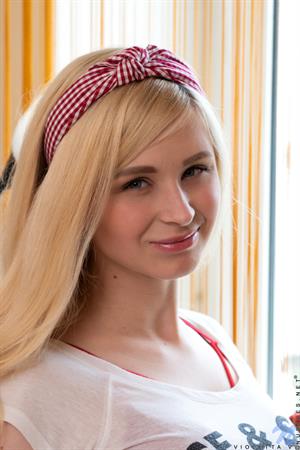 Violetta V is such a sweetheart as she works with her paints. When she's finished with creative time, she pops her full titties out to play with the tender nips and then moves on to peeling off her panties so she can spread her thighs and put her juicy bald pussy on display.