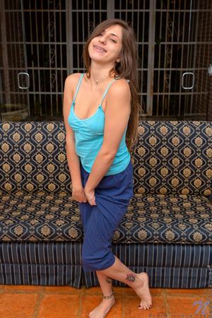 Alice Violette Nude Pictures Alice Violette is a fan of going deep when it comes to masturbating. When this hot little tart's fingers can't give her what she's craving, she turns to toys instead. Peeling off her bodysuit thong and laying herself out on the couch, she takes a big long dildo and shoves it deep into her cooch.