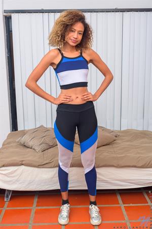 Karo Lander Nude Pictures Fit and fuckable, Karo Lander is an erotic hottie who'll blow you away. When she's done working out, she peels off her spandex and panties, revealing smooth brown skin and a slick bare pussy that easily takes two fingers as she gives her fuck hole that masturbation delight that it craves.