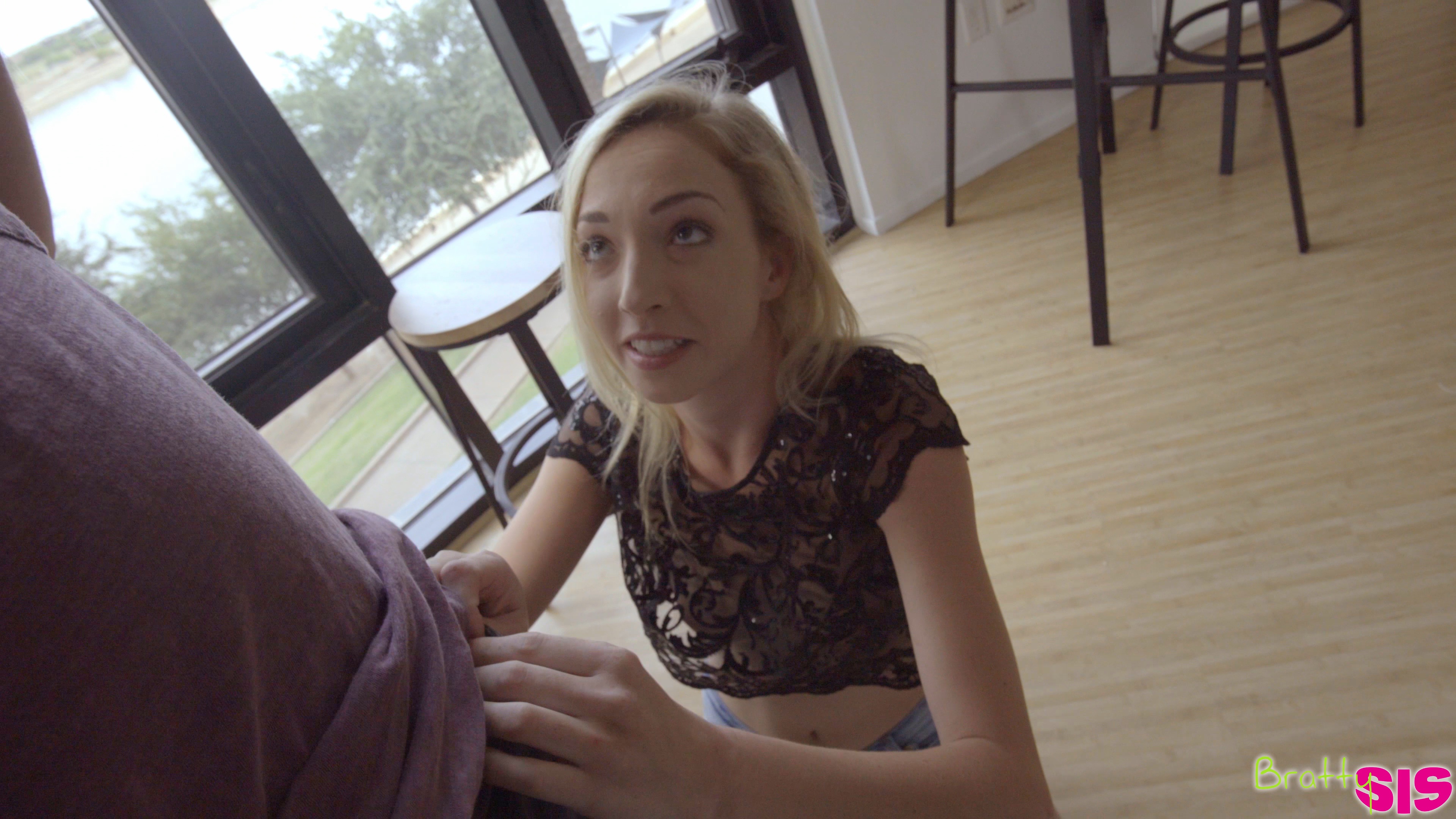 Kyle Mason and his stepsister Zoe Parker fight over the milk at the breakfast table. When Kyle splashes it all over Zoe, she peels off her shirt and tackles him onto the couch. She's wearing just a thong, and Kyle is wearing boxers. In the scuffle, his dick pops out of his underwear and slips into Zoe's creamy snatch. She loves the way it feels and rides him like her personal steed. When he flips her onto her back, she gives in completely until her whole body is pulsing with bliss. Moments later, Kyle gluts Zoe with a creampie of cum.The next morning, Zoe gets caught sneaking into the house. The tall coed offers Kyle a blowjob. When he accepts, she slips out of her sheer shirt and goes to work stroking and sucking her stepbrother's stiffie. Her deep throat adventure gets her as hot as it gets Kyle, leaving her stroking her clit as she keeps Hoovering Kyle's hardon. She doesn't stop until he has filled her mouth with jizz that dribbles down her face as she laps it up like a contented ca