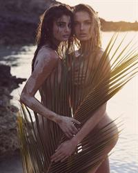 Romee Strijd and Taylor Hill nude photos where they posed naked together at the beach holding their boobs and showing their hot model asses.